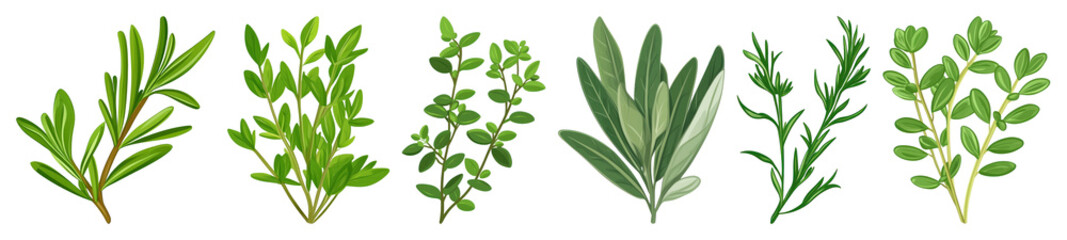 Obraz premium PNG Herbs collection green leaves, element set on transparent background