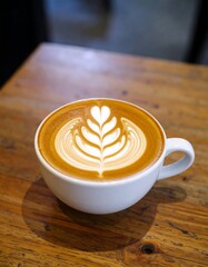 Latte art on wooden table