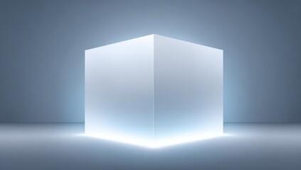 Illuminated white cube on a muted gray background