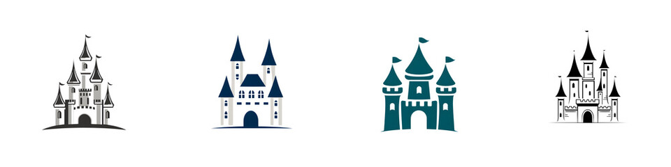 Obraz premium Cartoon Castle Silhouettes on White Background - Vector Illustration