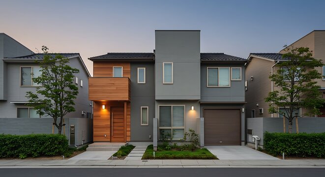 Contemporary inviting  Japan home exterior enhanced by urban townhouse with sleek contemporary facade