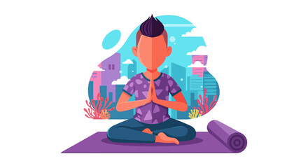 Person meditating peacefully on a yoga mat in a city park, finding inner calm amidst urban life.
