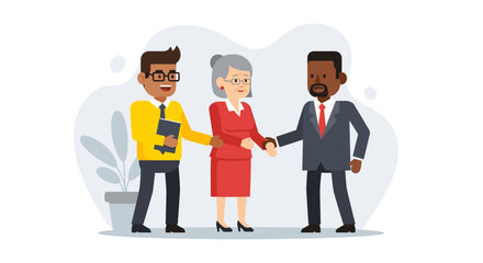 Diverse business professionals finalize a successful agreement with a handshake, symbolizing partnership and collaboration in a modern office environment.