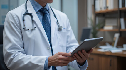 Doctor with digital tablet in his office