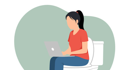 A dedicated individual works on a laptop while seated on a toilet, symbolizing the blurred boundaries of modern remote work and constant connectivity.