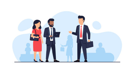 Professional colleagues are depicted in a modern office environment, engaged in a productive business meeting, emphasizing communication and teamwork.