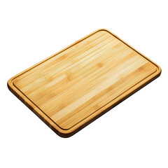 A classic and durable bamboo cutting board with a juice groove, an essential and eco-friendly kitchen utensil for food preparation, isolated on a white background.
