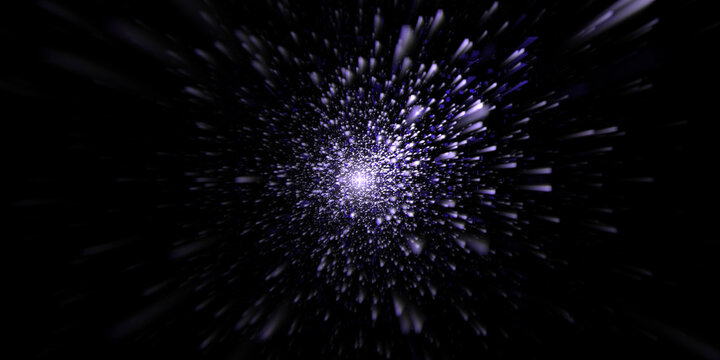 Spacewarp Datenexplosion &ndash; spektakul&auml;re Visualisierung digitaler Energie, Big Data, KI, futuristischer Technologie, Informationsfluss, kosmischer Netzwerkdynamik, Bewegung,  Wissenschaft, violett