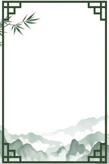 Obraz premium Serene oriental design featuring misty mountains and bamboo against an empty field with an elegant