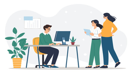 A dynamic team collaborates effectively in a modern office environment, fostering productivity and innovative solutions for business growth and success.