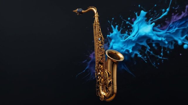 Saxophone jazz music dark background. 4k video