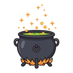 Halloween Witch Cauldron Vector, Magic Spell Cooking Pot Illustration