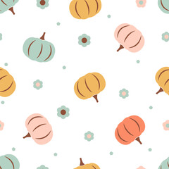 Seamless pattern with hand drawn pumpkin in cartoon style