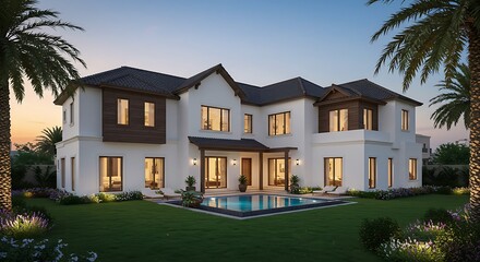 Exclusive Dubai home exterior offering country cottage surrounded by lush greenery