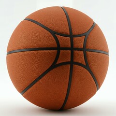 Obraz premium Professional orange basketball with black channel grooves on neutral background, realistic sports equipment product photography