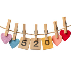 Sweet Valentine's Day concept with 520 numbers and hearts on a line