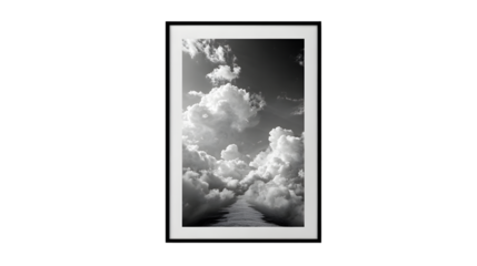 Dramatic sky with fluffy clouds and a path of light; evokes peace, hope, and serenity