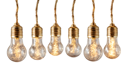 Glowing Edison light bulbs hanging with gold accents create a warm, inviting atmosphere