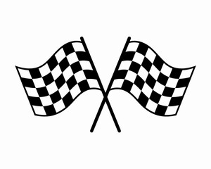 Two crossed checkered flags silhouette isolated on white background