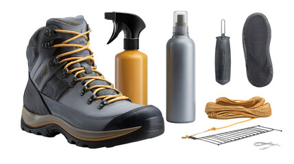 Adventure ready hiking boot with care kit for outdoor exploration and maintenance equipment gear ready