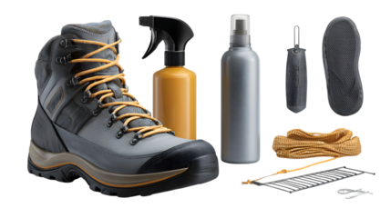 Adventure ready hiking boot with care kit for outdoor exploration and maintenance equipment gear ready