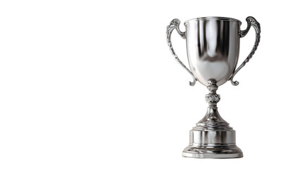 Shiny silver trophy symbolizes achievement, victory, and success in prestigious competitions and awards isolated on white background
