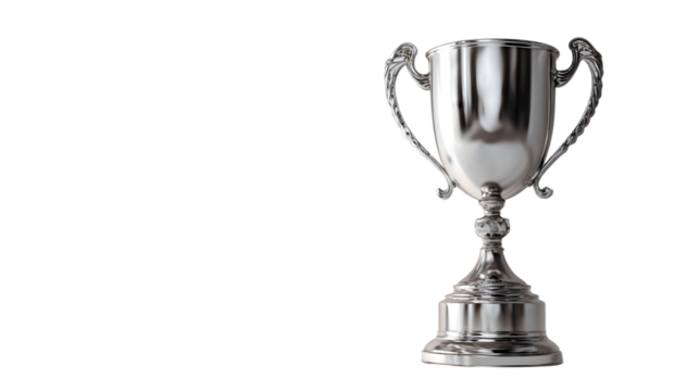 Shiny silver trophy symbolizes achievement, victory, and success in prestigious competitions and awards isolated on white background