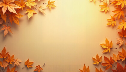 Autumn leaves framing empty space on warm beige background  