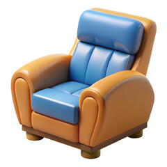 Comfortable recliner armchair with blue seat and orange frame