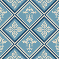 Elegant blue floral pattern background with seamless design. Perfect for wallpaper, fabric prints and design projects. The pattern has a classic and timeless feel