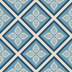 Elegant geometric diamond pattern with ornate floral motifs, a classic and stylish design. The combination of colors and intricate design adds a touch of sophistication and timeless appeal.