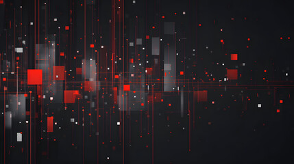 Abstract graphics with structured systematic design featuring red abstract elements on a dark background
