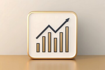 Golden growth chart icon with arrow pointing upward, symbolizing business success, financial increase, and positive market trends on a reflective surface