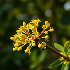 Fototapeta premium Yellow buds and flowers on the branches of the goof angustifolia