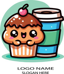 Cute kawaii  drinking coffee cartoon logo icon vector white background .