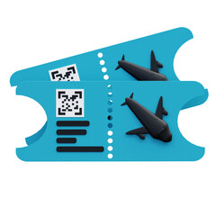 3D Illustration of a travel ticket featuring airplane symbols, representing booking and airline travel