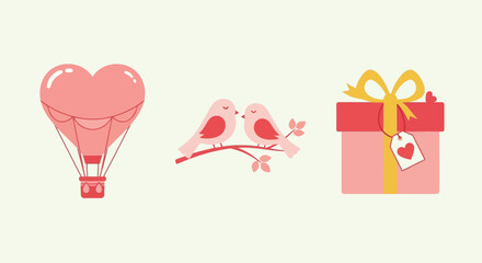 Gift box and shopping bag with heart in romantic vector illustration