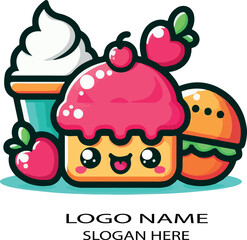 Cute kawaii food logo icon vector white background .