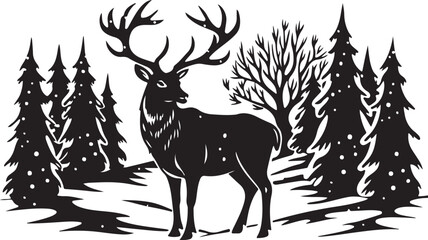 A wild stag silhouette with large antlers is a beautiful vector illustration for your hunting or nature design