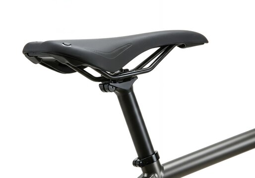 Black bicycle saddle mounted on seatpost with adjustment mechanism, practical cycling seat installation for mountain and road bikes - Powered by Adobe