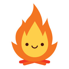 Whimsical cartoon bonfire illustration featuring a cheerful smiling face perfect for campfires celebrations and outdoor themes