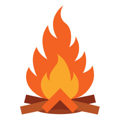 Flat vector illustration of a cozy bonfire with stacked logs perfect for camping outdoor activities and warm evening scenes