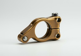 Bronze anodized bicycle stem clamp component with hex bolts, side profile product photography for cycling parts catalog