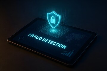 Modern digital fraud detection concept on a tablet screen. 