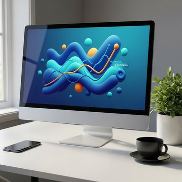 High-Resolution Workspace with E-commerce Growth Chart
