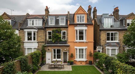 Elegant UK home exterior accented by compact city residence with innovative space utilization