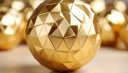 Golden faceted sphere with polygonal surface, glowing under soft light—symbol of precision, elegance, and modern design.