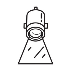 Spotlight vector icon with a light beam, simple black and white line art illustration, ideal for design elements.