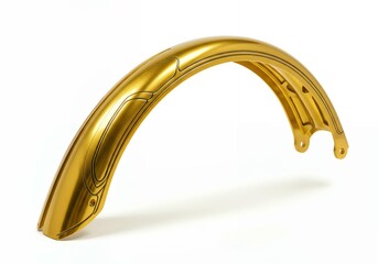 Golden metallic motorcycle front fender with mounting brackets isolated on white background for custom bike parts