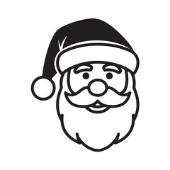 Santa Claus head icon vector illustration, minimalist black and white Christmas character symbol design element.